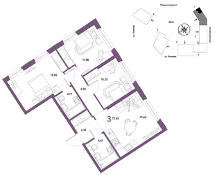 Планировка 3-комн. квартира, 72.45 м² ЖК «Сибирский сад»