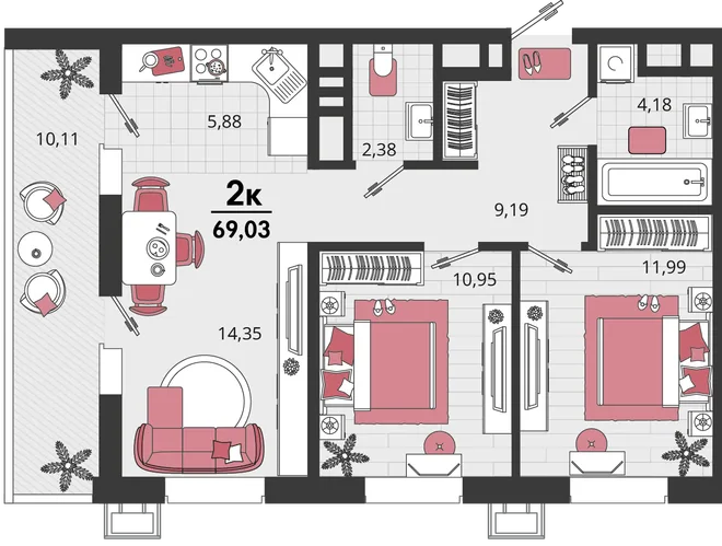 Планировка 3-комн. квартира, 69.03 м² ЖК «Родные просторы» Планировка 3-комн. квартира, 69.03 м² ЖК «Родные просторы»