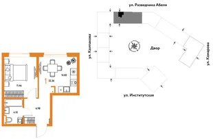 Планировка 1-комн. квартира, 33.36 м² ЖК «Страна.Парковая»