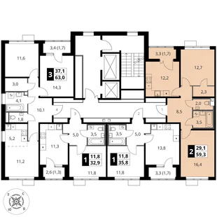 Квартира 2-комн. квартира, 59.3 м² ЖК «1-й Шереметьевский» Фото 2
