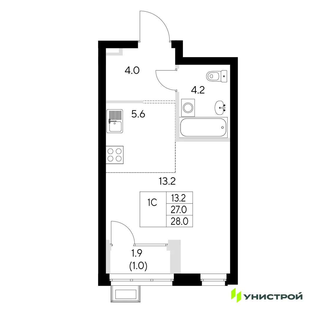 Планировка 1-комн. квартира, 28 м² ЖК «Стадиум»