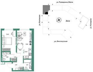 Планировка 2-комн. квартира, 47.41 м² ЖК «Страна.Парковая»