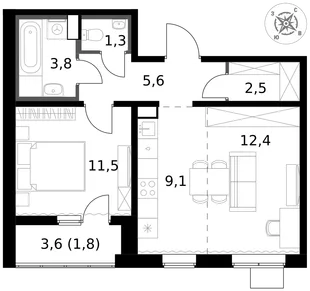 Квартира 2-комн. квартира, 48 м² ЖК «1-й Южный» Фото 1 Квартира 2-комн. квартира, 48 м² ЖК «1-й Южный» Фото 1