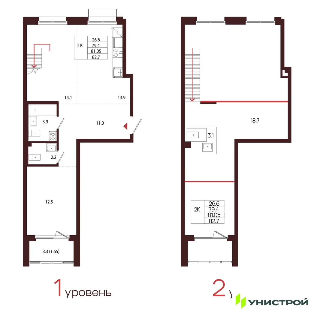 Планировка 2-комн. квартира, 81.05 м² ЖК «Лисино»