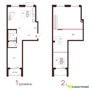 Планировка 2-комн. квартира, 81.05 м² ЖК «Лисино»