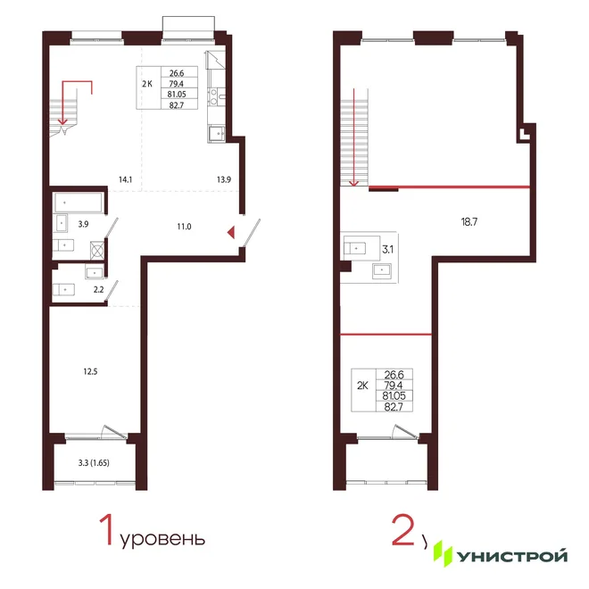 Планировка 2-комн. квартира, 81.05 м² ЖК «Лисино»