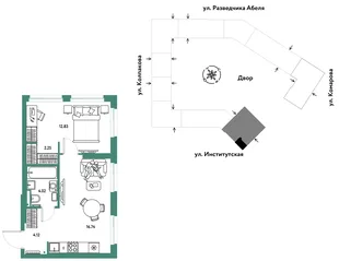 Планировка 2-комн. квартира, 39.96 м² ЖК «Страна.Парковая»