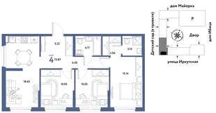 Планировка 4-комн. квартира, 73.87 м² ЖК «Остров-сад»