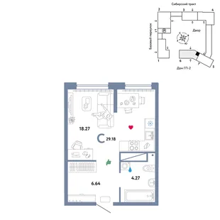 Планировка Студия, 29.18 м² ЖК «Сибирский сад»
