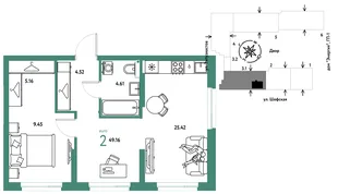 Планировка 2-комн. квартира, 49.16 м² ЖК «Страна.Энтузиастов»