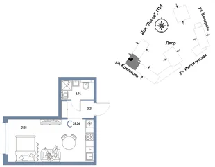 Планировка Студия, 28.26 м² ЖК «Страна.Парковая»