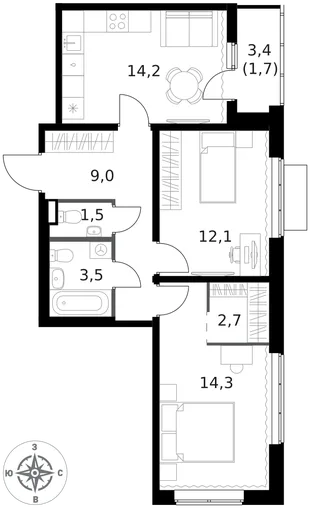 Квартира 2-комн. квартира, 59 м² ЖК «1-й Ясеневский» Фото 1 Квартира 2-комн. квартира, 59 м² ЖК «1-й Ясеневский» Фото 1