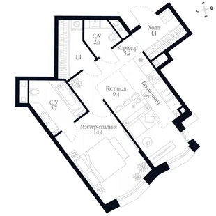 Квартира 2-комн. квартира, 51.8 м² ЖК «Фордевинд» Фото 1 Квартира 2-комн. квартира, 51.8 м² ЖК «Фордевинд» Фото 1