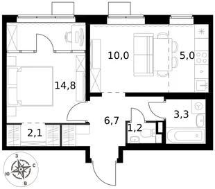 Квартира 2-комн. квартира, 43.1 м² ЖК «1-й Химкинский» Фото 1