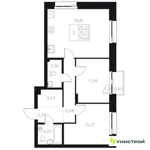 Планировка 2-комн. квартира, 70.54 м² ЖК «Statum»