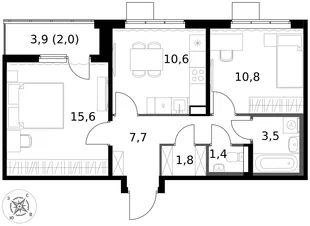 Квартира 2-комн. квартира, 53.4 м² ЖК «1-й Южный» Фото 1 Квартира 2-комн. квартира, 53.4 м² ЖК «1-й Южный» Фото 1