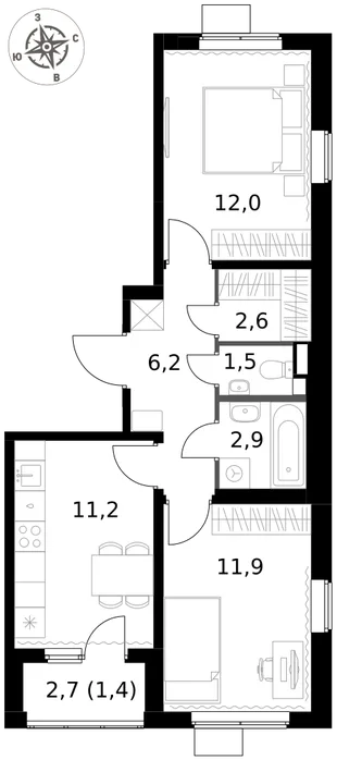 Квартира 2-комн. квартира, 49.7 м² ЖК «1-й Химкинский» Фото 1 Квартира 2-комн. квартира, 49.7 м² ЖК «1-й Химкинский» Фото 1