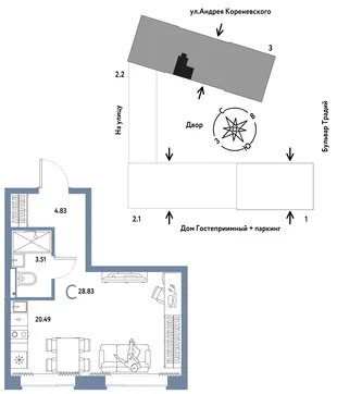 Планировка Студия, 28.83 м² ЖК «Микрорайон Домашний»