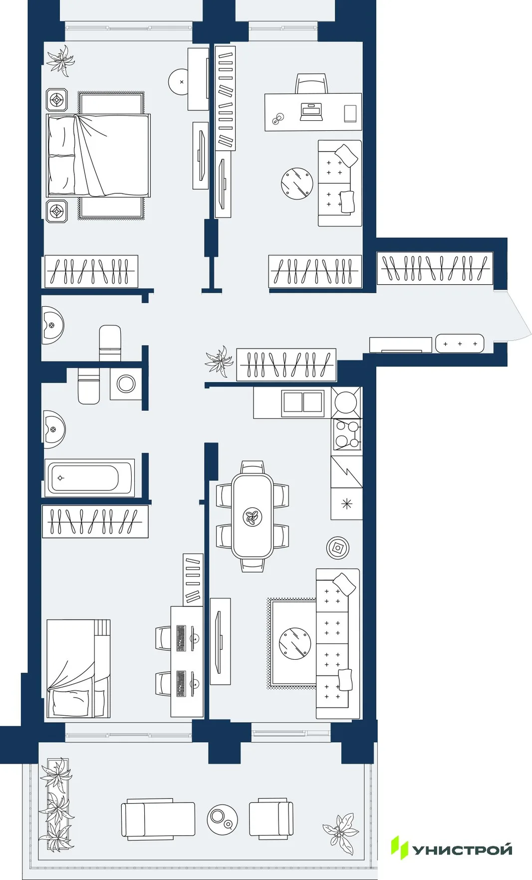 Планировка 2-комн. квартира, 82.27 м² ЖК «ГРАНД БЕРЕГ»