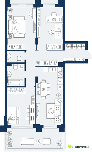 Планировка 2-комн. квартира, 82.27 м² ЖК «ГРАНД БЕРЕГ»