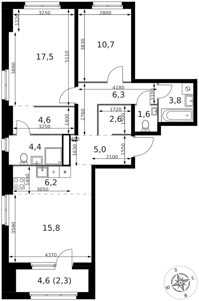 Планировка 3-комн. квартира, 80.8 м² ЖК «1-й Химкинский» Планировка 3-комн. квартира, 80.8 м² ЖК «1-й Химкинский»
