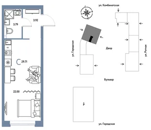 Планировка Студия, 29.71 м² ЖК «Уральский сад»