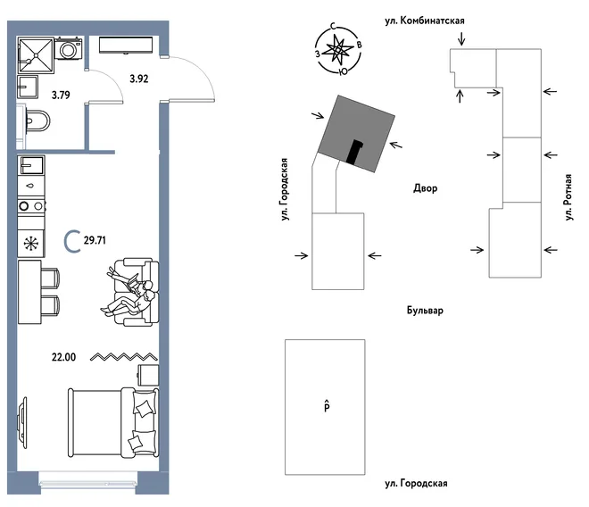 Планировка Студия, 29.71 м² ЖК «Уральский сад» Планировка Студия, 29.71 м² ЖК «Уральский сад»