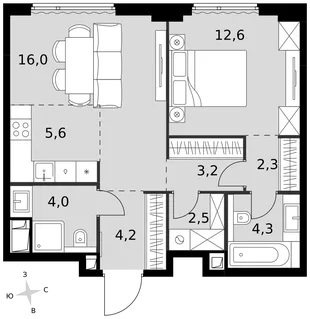 Квартира 2-комн. квартира, 54.7 м² ЖК «Sydney City» Фото 1 Квартира 2-комн. квартира, 54.7 м² ЖК «Sydney City» Фото 1