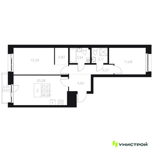 Планировка 2-комн. квартира, 68.28 м² ЖК «Statum»