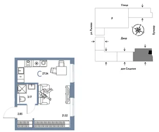 Планировка Студия, 27.54 м² ЖК «Остров-сад»