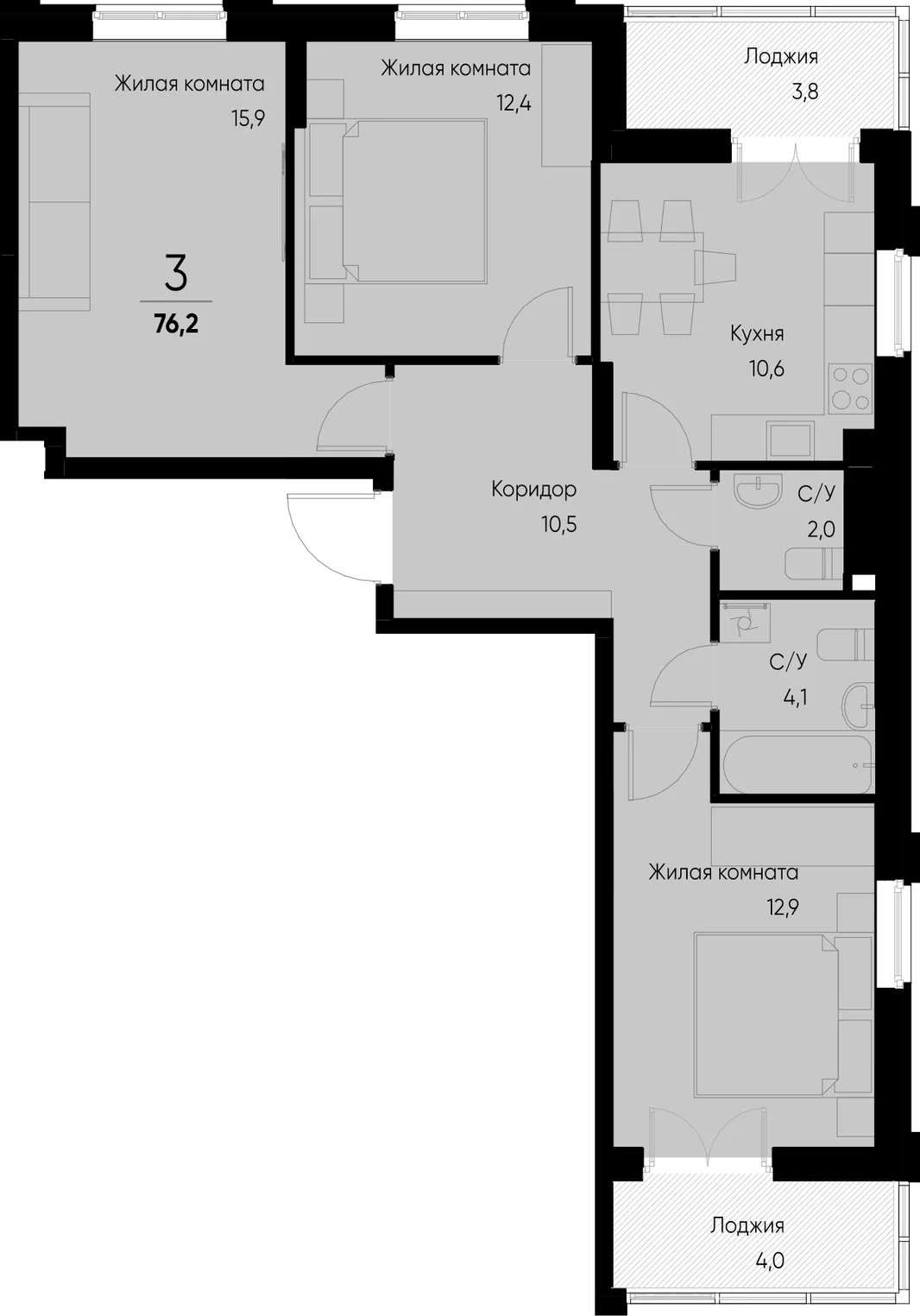 Планировка 3-комн. квартира, 76.2 м² ЖК «Васильевский остров»