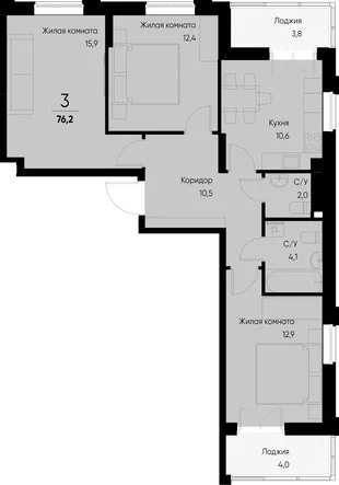 Планировка 3-комн. квартира, 76.2 м² ЖК «Васильевский остров»