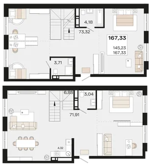Планировка 2-комн. квартира, 167.33 м² ЖК «Патрики»