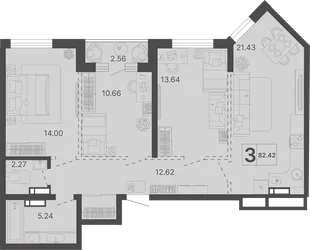 Планировка 3-комн. квартира, 82.42 м² ЖК «Светский лес»