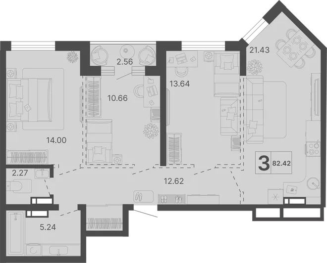 Планировка 3-комн. квартира, 82.42 м² ЖК «Светский лес» Планировка 3-комн. квартира, 82.42 м² ЖК «Светский лес»