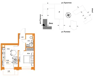 Планировка 1-комн. квартира, 34.26 м² ЖК «Остров-сад»