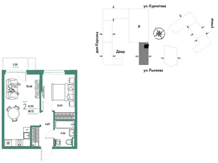 Планировка 2-комн. квартира, 40.98 м² ЖК «Остров-сад»