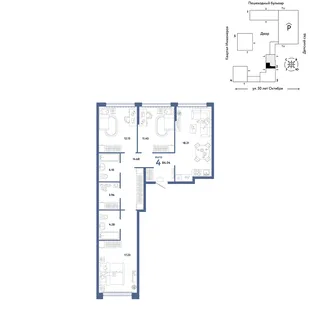 Планировка 4-комн. квартира, 86.04 м² ЖК «Сердце Сибири»