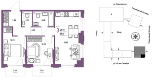Планировка 3-комн. квартира, 60.99 м² ЖК «Сердце Сибири»