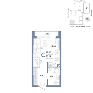 Планировка Студия, 21.97 м² ЖК «Сердце Сибири»