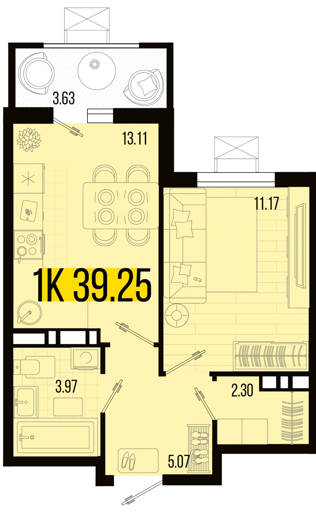 Планировка 1-комн. квартира, 37.44 м² ЖК «Цветной бульвар»