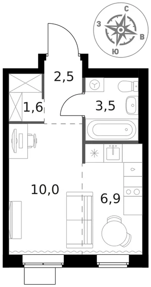 Квартира Студия, 24.5 м² ЖК «1-й Ясеневский» Фото 1