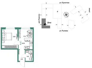 Планировка 2-комн. квартира, 30.58 м² ЖК «Остров-сад»