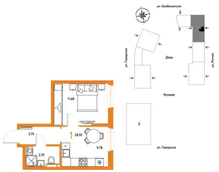 Планировка 1-комн. квартира, 28.95 м² ЖК «Уральский сад»