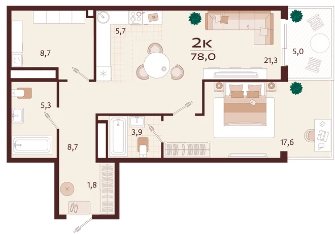 Планировка 2-комн. квартира, 78 м² ЖК «Роялта» Планировка 2-комн. квартира, 78 м² ЖК «Роялта»