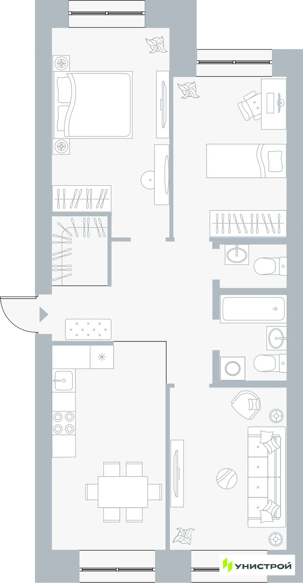 Планировка 3-комн. квартира, 73.75 м² ЖК «Причал»