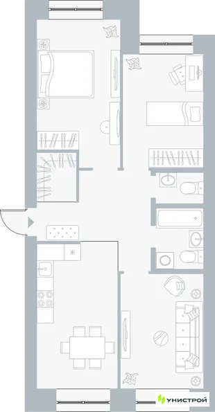 Планировка 3-комн. квартира, 73.75 м² ЖК «Причал»