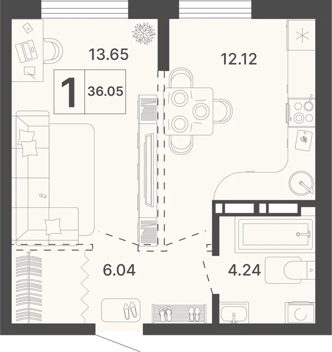 Планировка 1-комн. квартира, 36.05 м² ЖК «Светский лес» Планировка 1-комн. квартира, 36.05 м² ЖК «Светский лес»