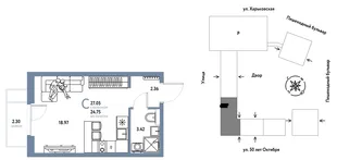 Планировка Студия, 27.05 м² ЖК «Сердце Сибири»
