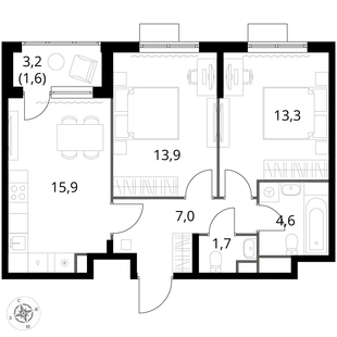 Квартира 2-комн. квартира, 58 м² ЖК «1-й Химкинский» Фото 1 Квартира 2-комн. квартира, 58 м² ЖК «1-й Химкинский» Фото 1